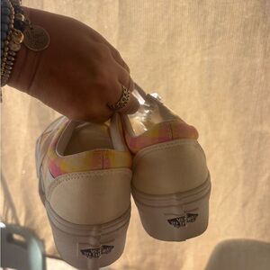 Vans Women's Pink and Yellow Plaid Sneakers